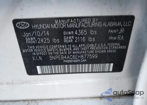 2014 Hyundai Sonata Gls from USA, damaged, VIN 5NPEB4AC6EH877599
